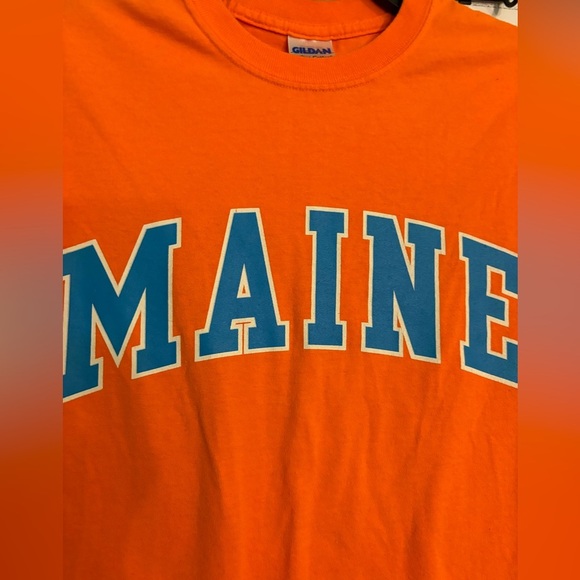 Gildan Womens Sz Small Maine Tourist Short Sleeve Orange Blue Tee Shirt Souvenir - Picture 2 of 5